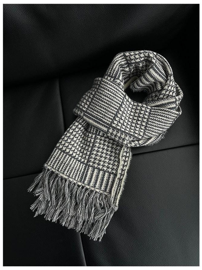 CATSSTAC Cozy Thermal Warmth British Plaid Rectangular Unisex Youth Light Gray Scarves
