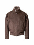 CATSSTAC Cozy Thick Suede Oversized Knit Stand Collar Unisex Chestnut Leather Jackets