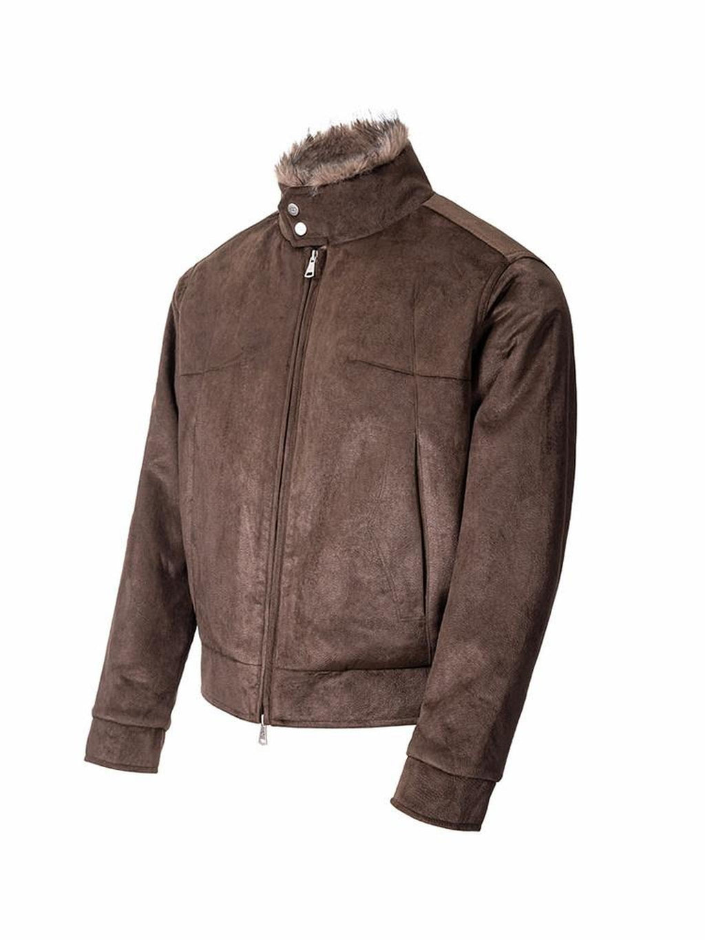 CATSSTAC Cozy Thick Suede Oversized Knit Stand Collar Unisex Chestnut Leather Jackets
