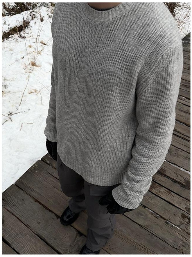 CATSSTAC Cozy Warm Crew Neck Pullover Loose Fit Unisex Casual Knit Gray Sweaters