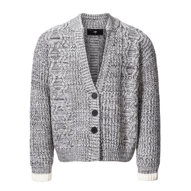 CATSSTAC_Cozy_Warm_Starry_Pattern_Casual_V-neck_Unisex_Everyday_Gray_Knitwear_Cardigans_MISSTT