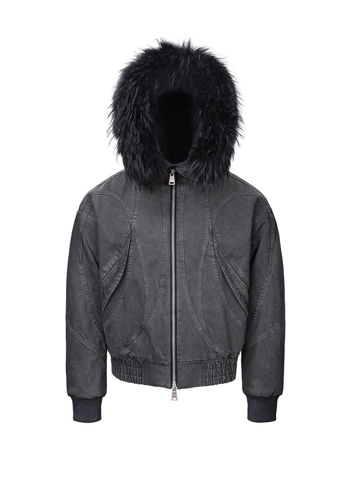 CATSSTAC Distressed Oversized Hooded Vintage Unisex Dark Gray Zippered Jackets