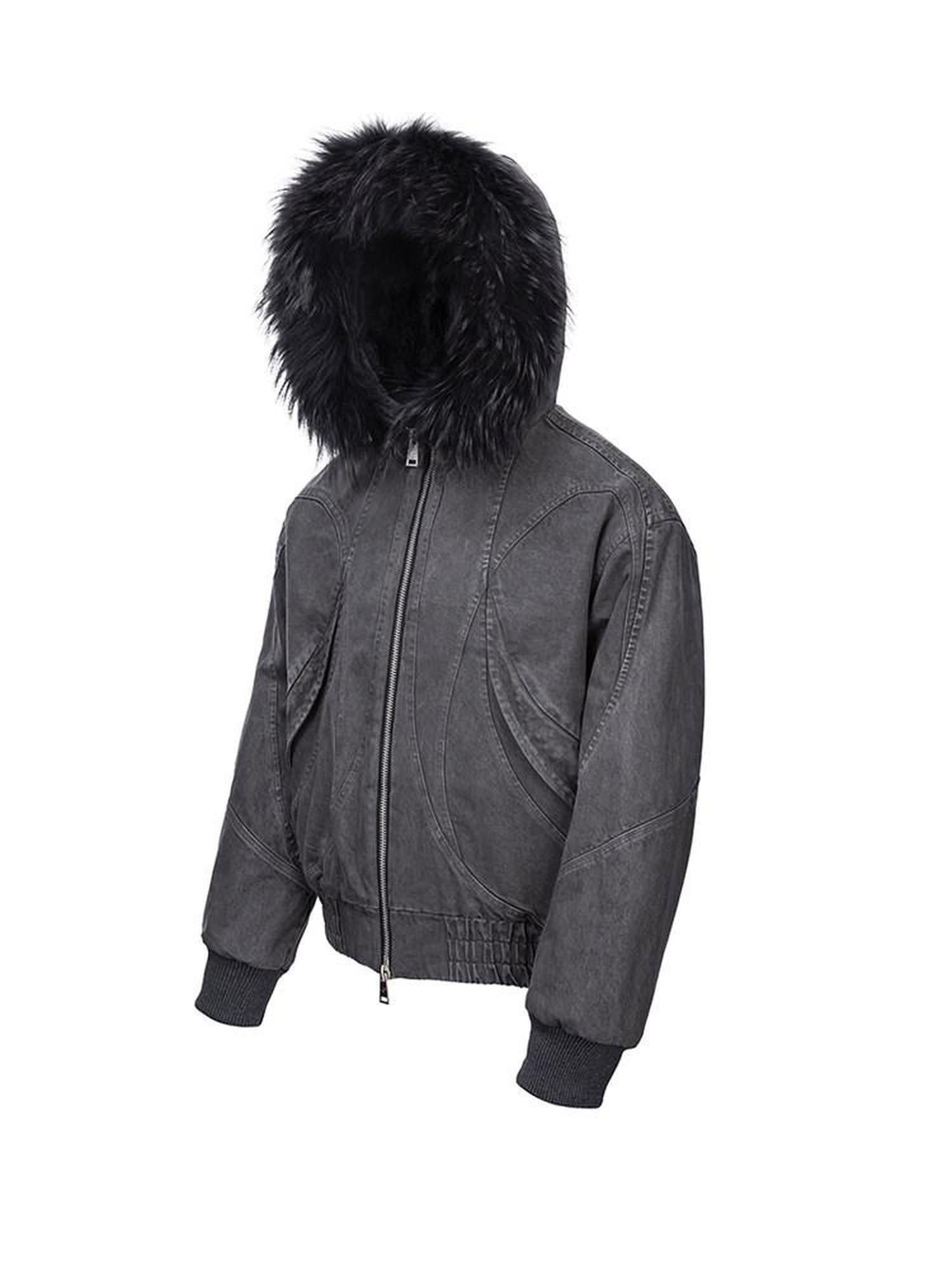 CATSSTAC Distressed Oversized Hooded Vintage Unisex Dark Gray Zippered Jackets