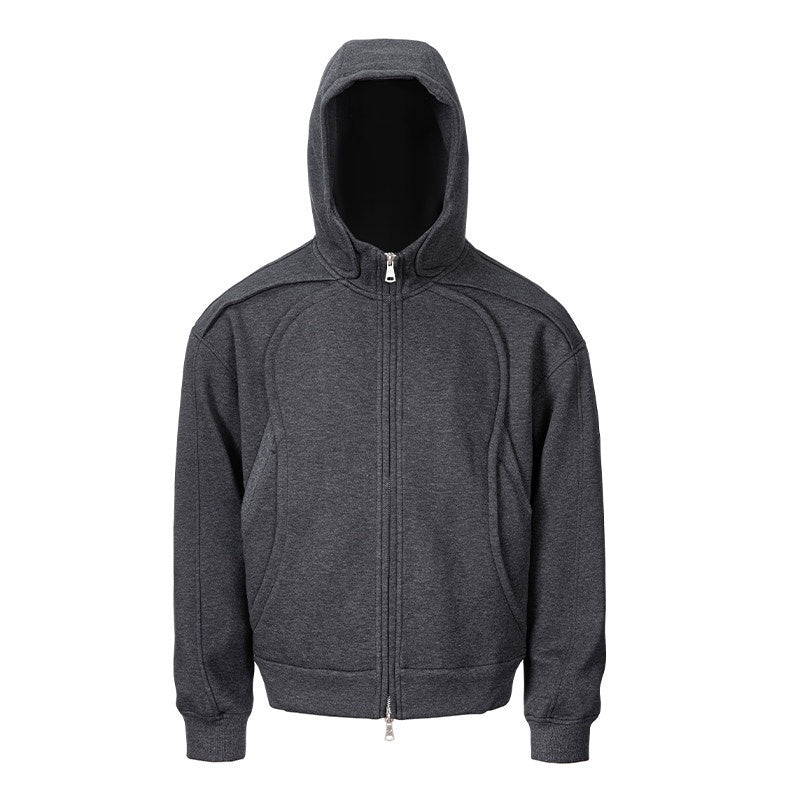 CATSSTAC Double Zipper Minimalist Hooded Regular Fit Unisex Dark Gray Hoodie