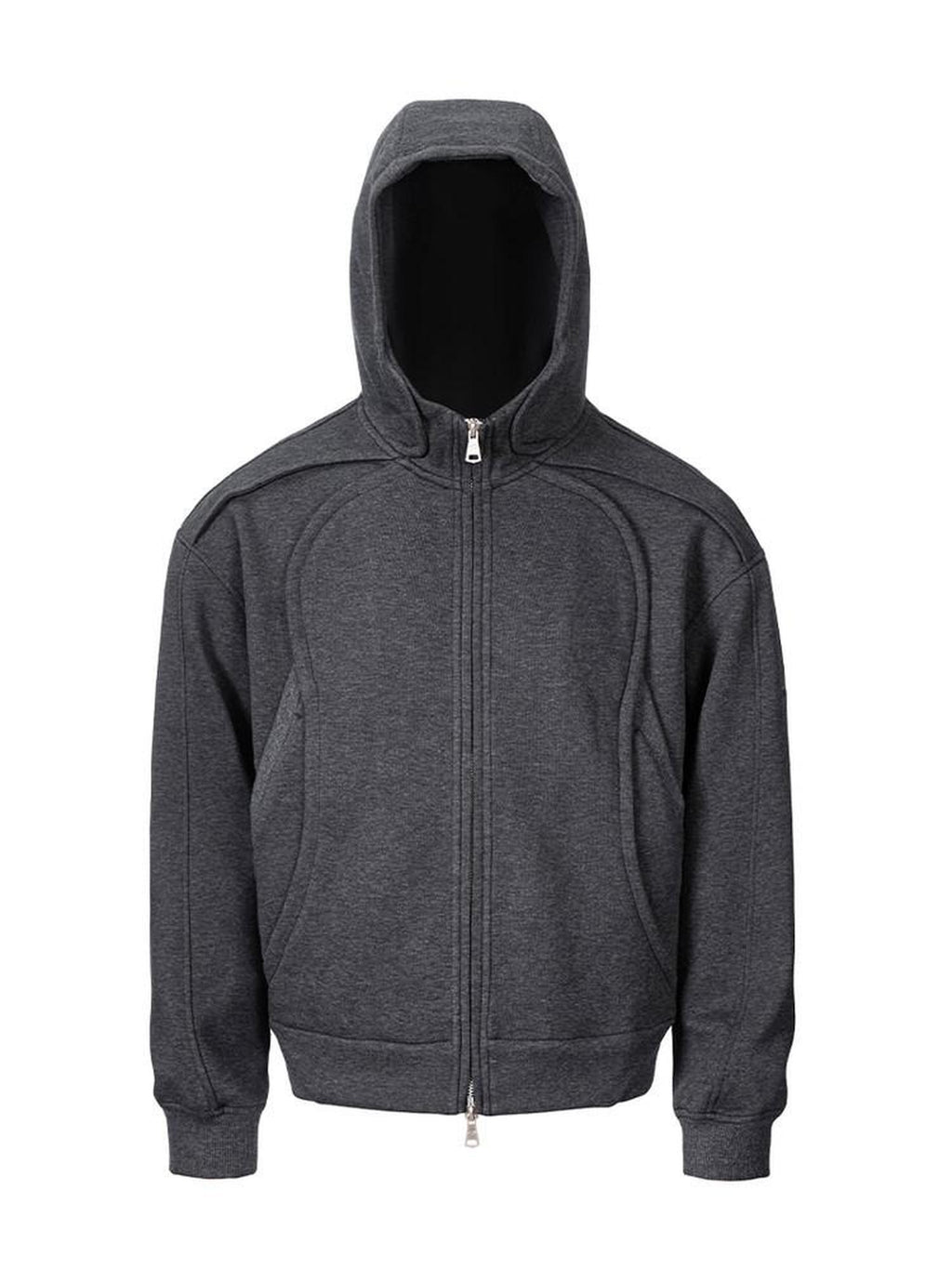 CATSSTAC Double Zipper Minimalist Hooded Regular Fit Unisex Dark Gray Hoodie