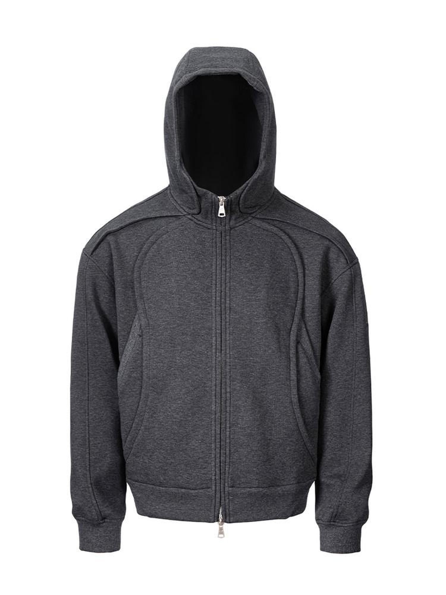 CATSSTAC Double Zipper Minimalist Hooded Regular Fit Unisex Dark Gray Hoodie