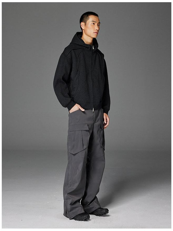 CATSSTAC Double Zipper Minimalist Hooded Regular Fit Unisex Dark Gray Hoodie
