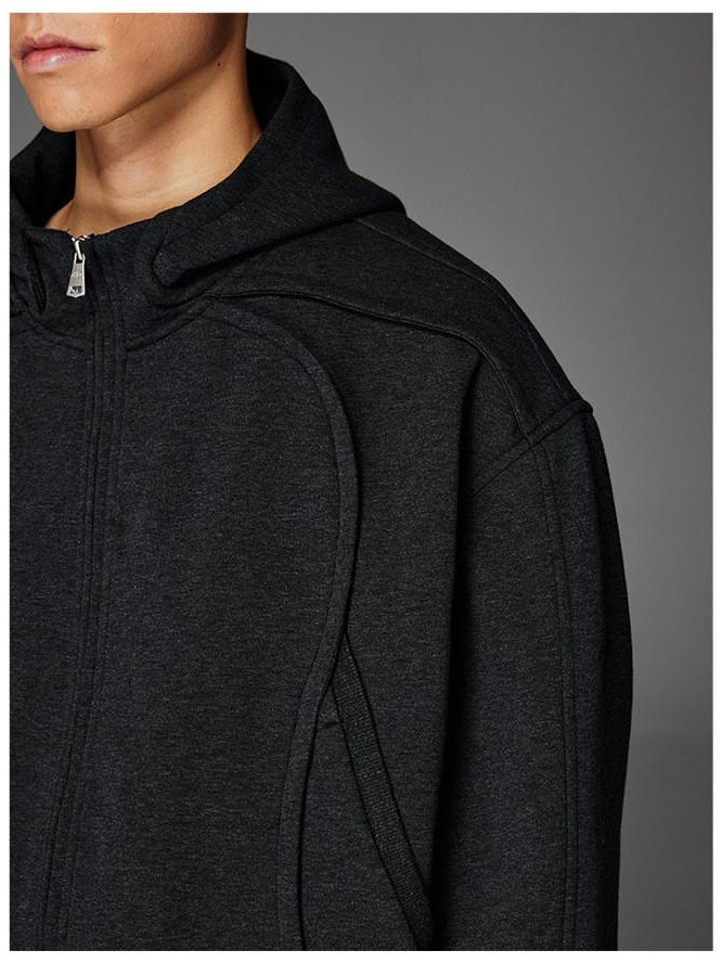 CATSSTAC Double Zipper Minimalist Hooded Regular Fit Unisex Dark Gray Hoodie