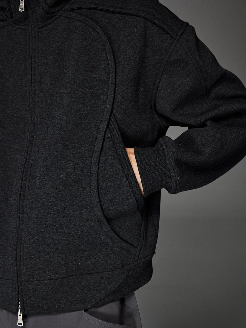 CATSSTAC Double Zipper Minimalist Hooded Regular Fit Unisex Dark Gray Hoodie