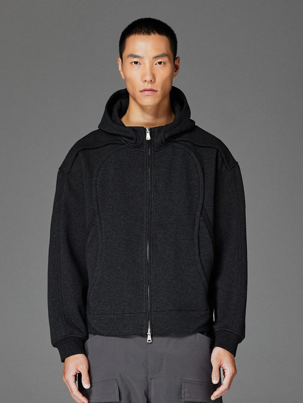 CATSSTAC Double Zipper Minimalist Hooded Regular Fit Unisex Dark Gray Hoodie
