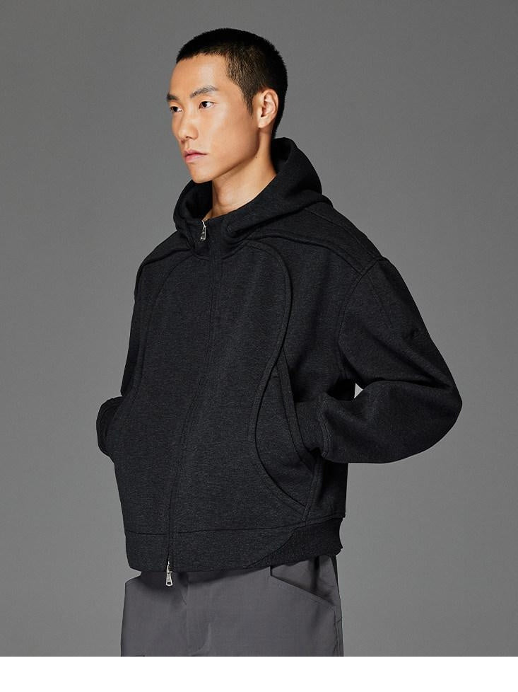 CATSSTAC Double Zipper Minimalist Hooded Regular Fit Unisex Dark Gray Hoodie
