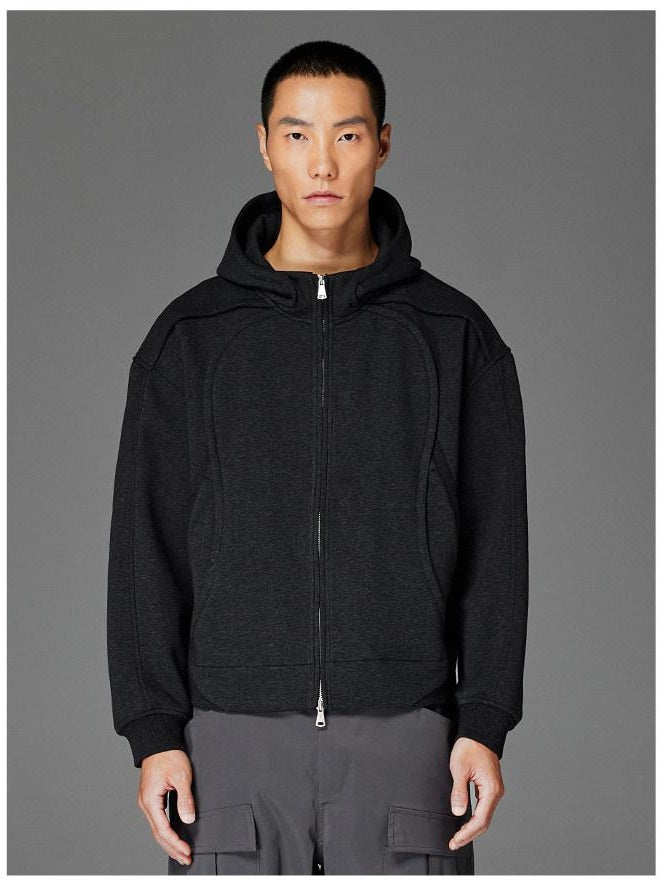 CATSSTAC Double Zipper Minimalist Hooded Regular Fit Unisex Dark Gray Hoodie