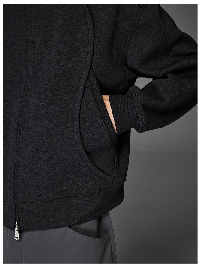 CATSSTAC Double Zipper Minimalist Hooded Regular Fit Unisex Dark Gray Hoodie