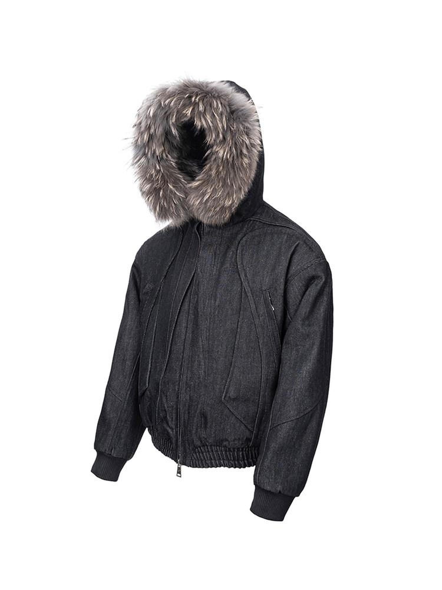 CATSSTAC Durable Hooded Oversized Vintage Black Unisex Zipper Long Sleeve Denim Jackets