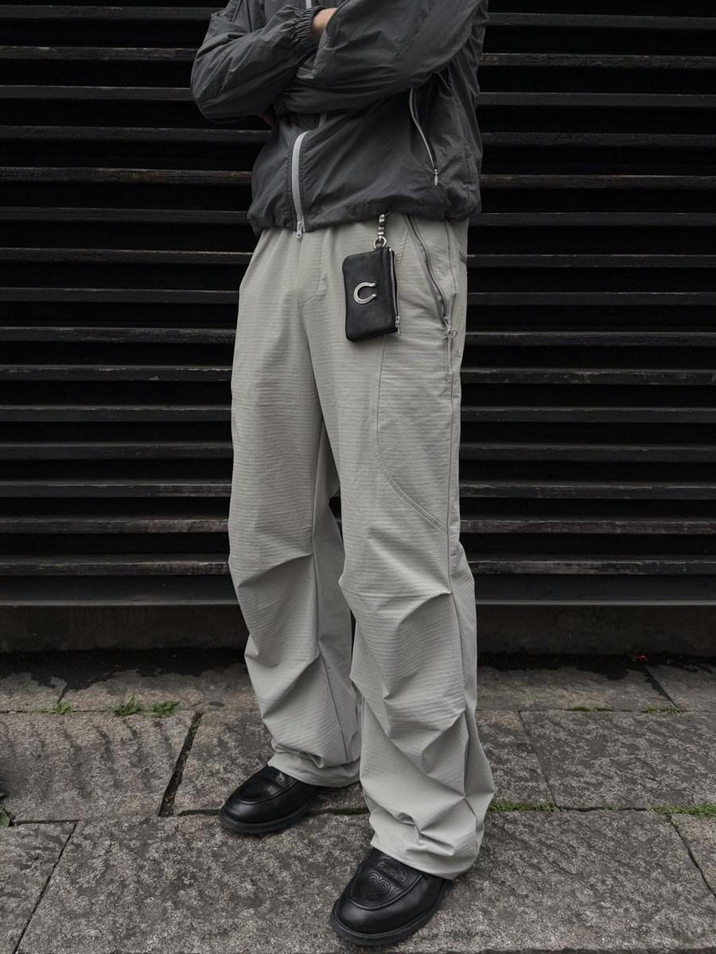 CATSSTAC Elastic Waist Casual Straight Youth Black Light Khaki Straight Pants