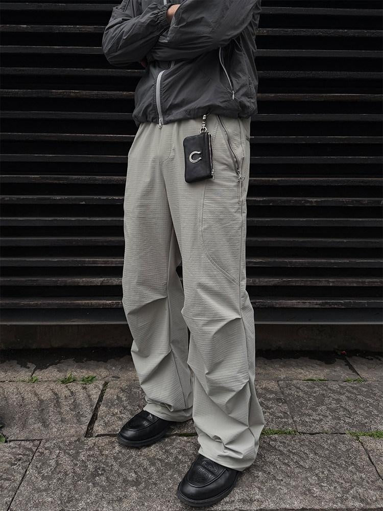 CATSSTAC Elastic Waist Casual Straight Youth Black Light Khaki Straight Pants