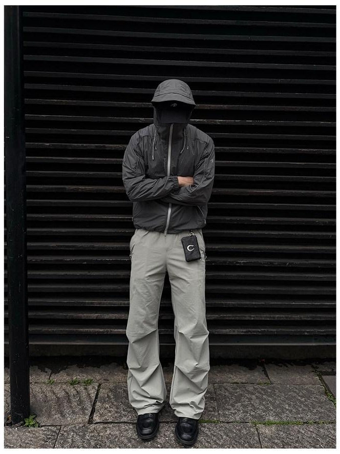CATSSTAC Elastic Waist Casual Straight Youth Black Light Khaki Straight Pants
