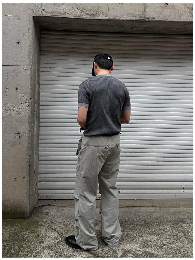 CATSSTAC Elastic Waist Casual Straight Youth Black Light Khaki Straight Pants