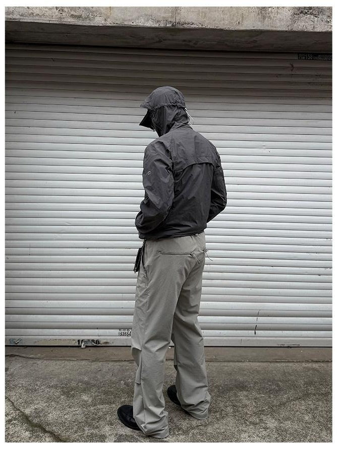 CATSSTAC Elastic Waist Casual Straight Youth Black Light Khaki Straight Pants