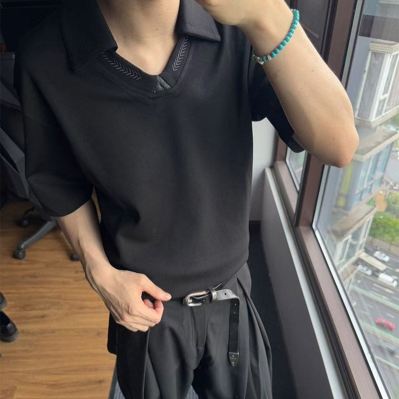 CATSSTAC_Embroidered_Loose_Drop_Shoulder_Trendy_Men_Casual_Black_Short_Sleeve_T-Shirts_MISSTT