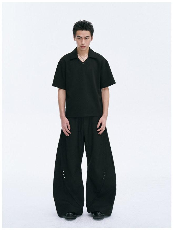 CATSSTAC Embroidered Loose Drop Shoulder Trendy Men Casual Black Short Sleeve T-Shirts