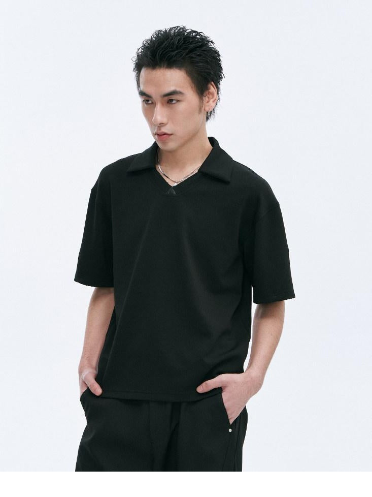 CATSSTAC Embroidered Loose Drop Shoulder Trendy Men Casual Black Short Sleeve T-Shirts