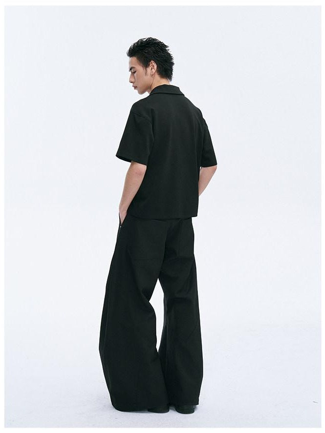 CATSSTAC Embroidered Loose Drop Shoulder Trendy Men Casual Black Short Sleeve T-Shirts