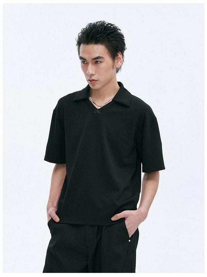 CATSSTAC Embroidered Loose Drop Shoulder Trendy Men Casual Black Short Sleeve T-Shirts