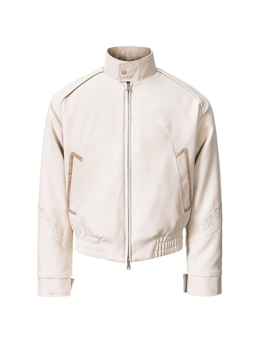 CATSSTAC Embroidered Loose Fit Stand Collar Casual Unisex Daily Khaki Zip Front Jackets