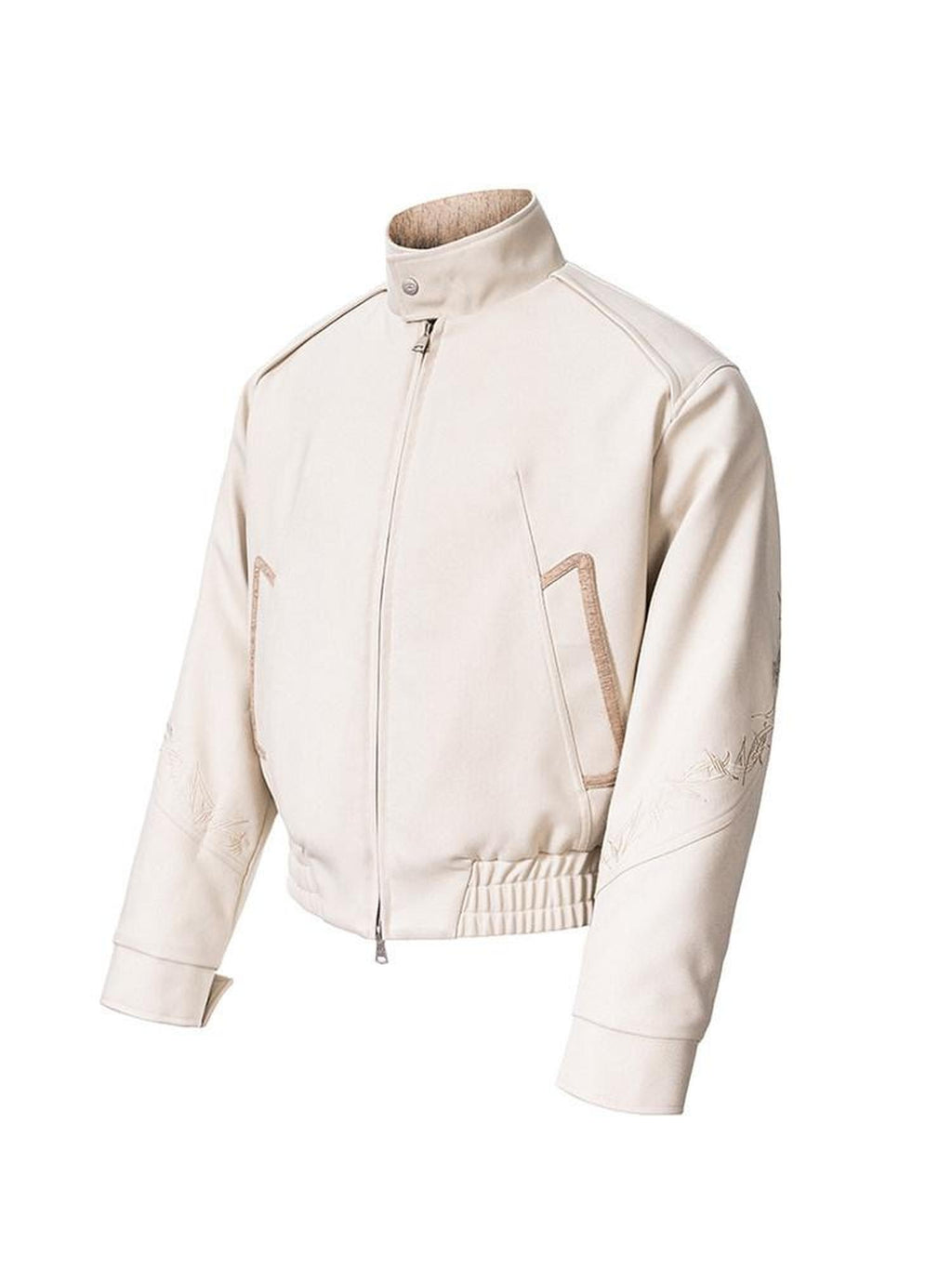 CATSSTAC Embroidered Loose Fit Stand Collar Casual Unisex Daily Khaki Zip Front Jackets