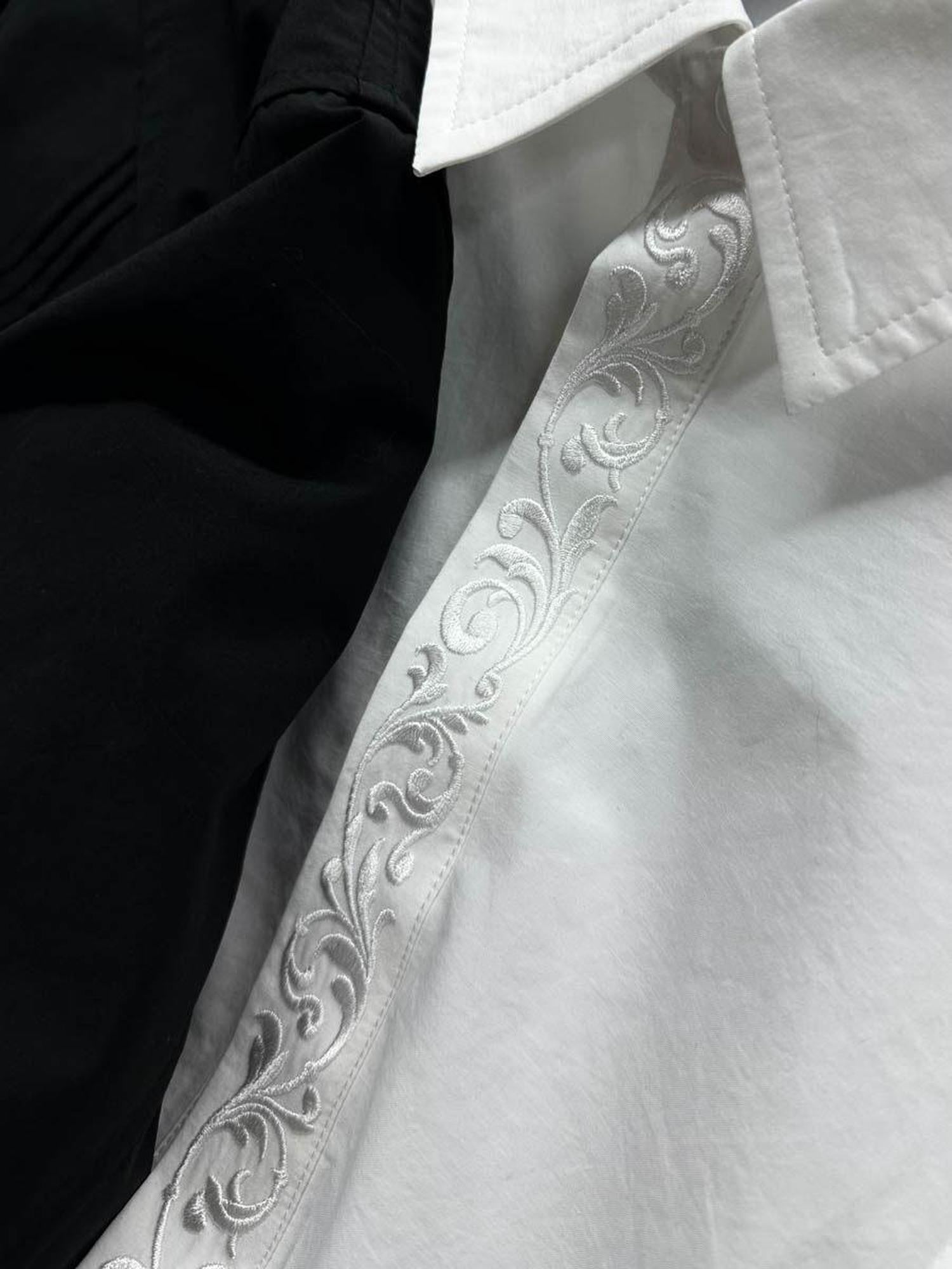 CATSSTAC Embroidered Loose Fit Turn Down Collar Button Front Long Sleeve Unisex Blouses