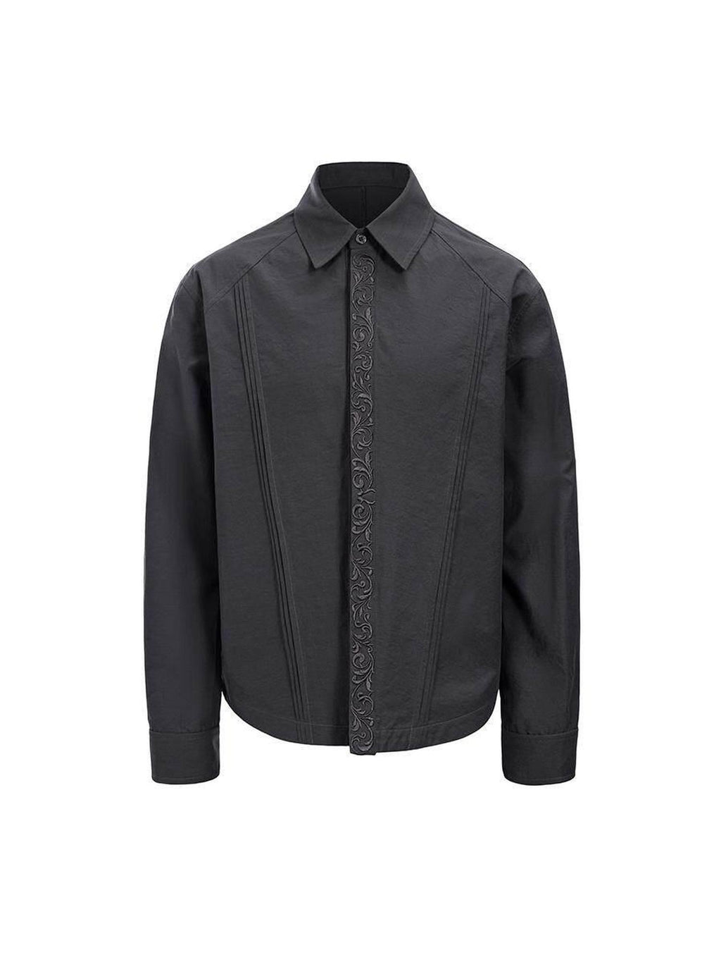 CATSSTAC Embroidered Loose Fit Turn Down Collar Button Front Long Sleeve Unisex Blouses