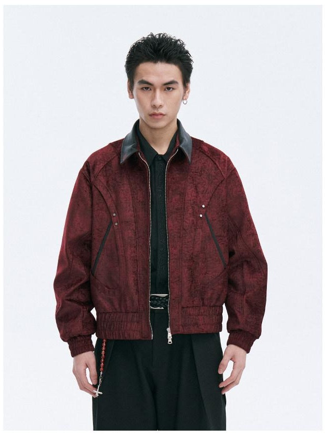 CATSSTAC Embroidered Loose Fit Turndown Collar Zip Side Pocket Men Casual Cropped Jackets