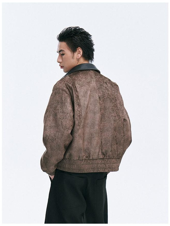 CATSSTAC Embroidered Loose Fit Turndown Collar Zip Side Pocket Men Casual Cropped Jackets
