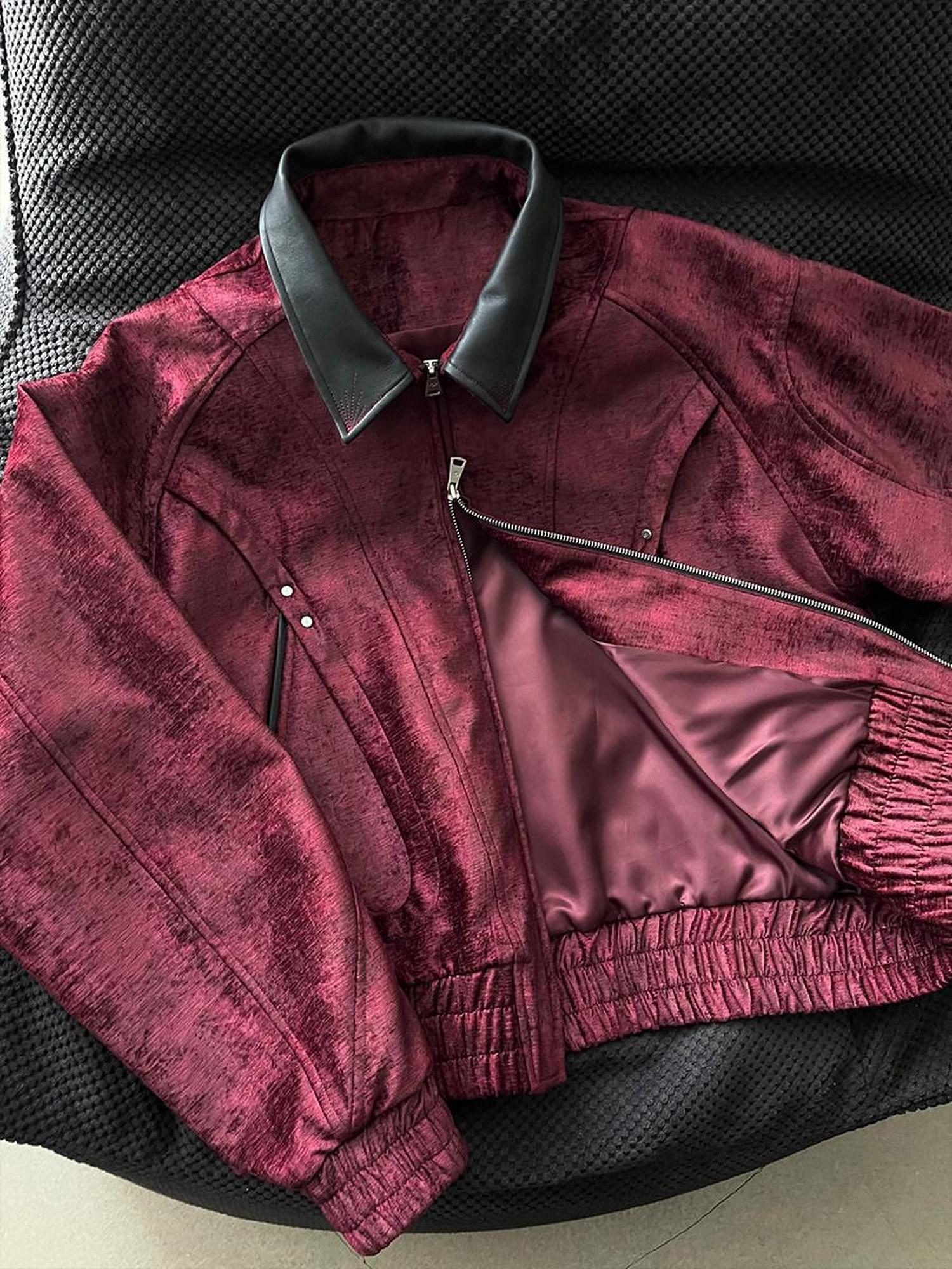 CATSSTAC Embroidered Loose Fit Turndown Collar Zip Side Pocket Men Casual Cropped Jackets