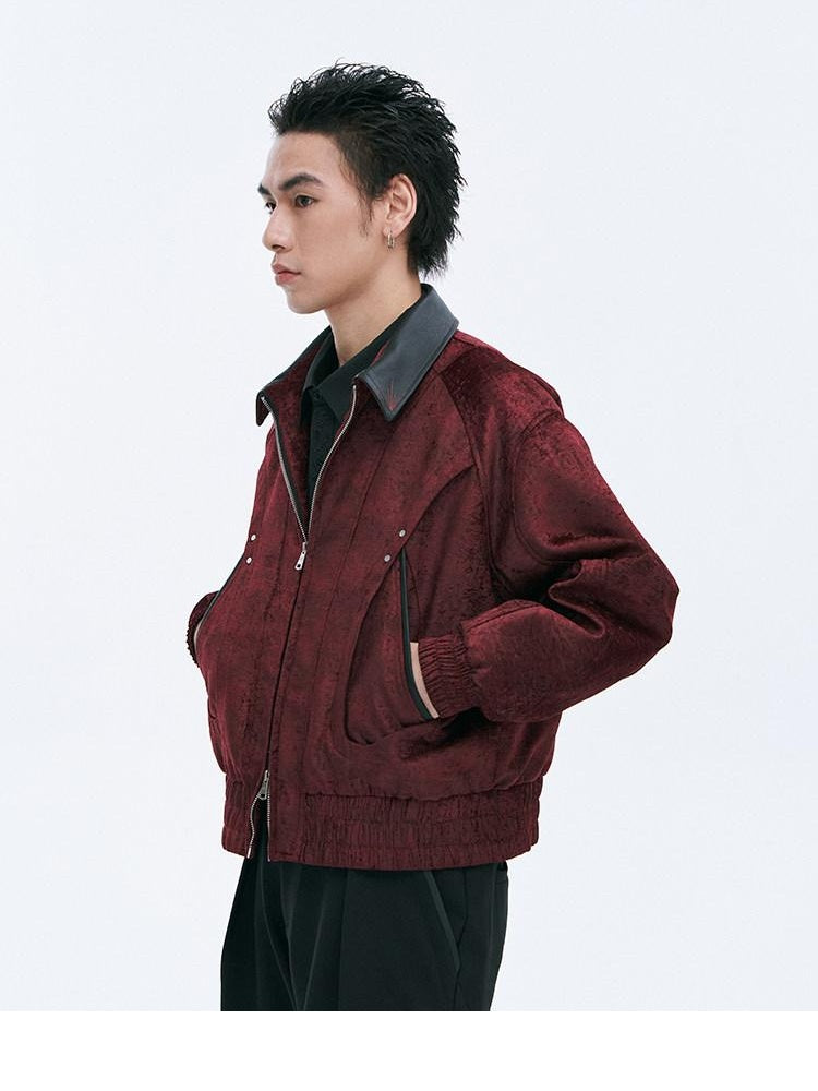 CATSSTAC Embroidered Loose Fit Turndown Collar Zip Side Pocket Men Casual Cropped Jackets