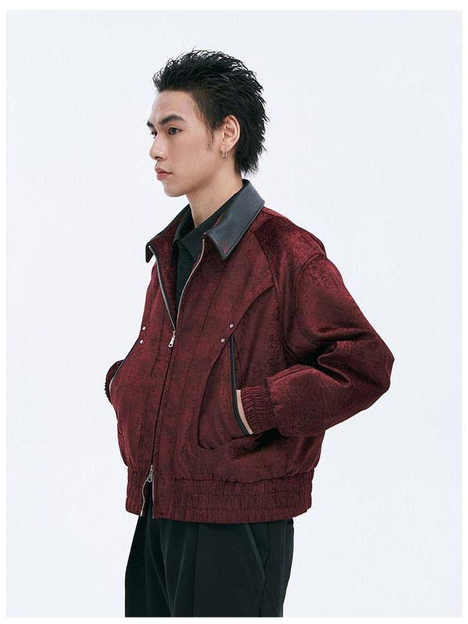 CATSSTAC Embroidered Loose Fit Turndown Collar Zip Side Pocket Men Casual Cropped Jackets