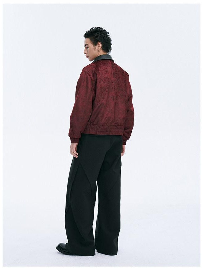 CATSSTAC Embroidered Loose Fit Turndown Collar Zip Side Pocket Men Casual Cropped Jackets