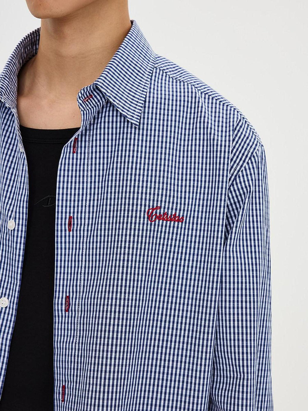 CATSSTAC Embroidered Pure Cotton Loose Fit Drop Shoulder Unisex Button Front Shirts