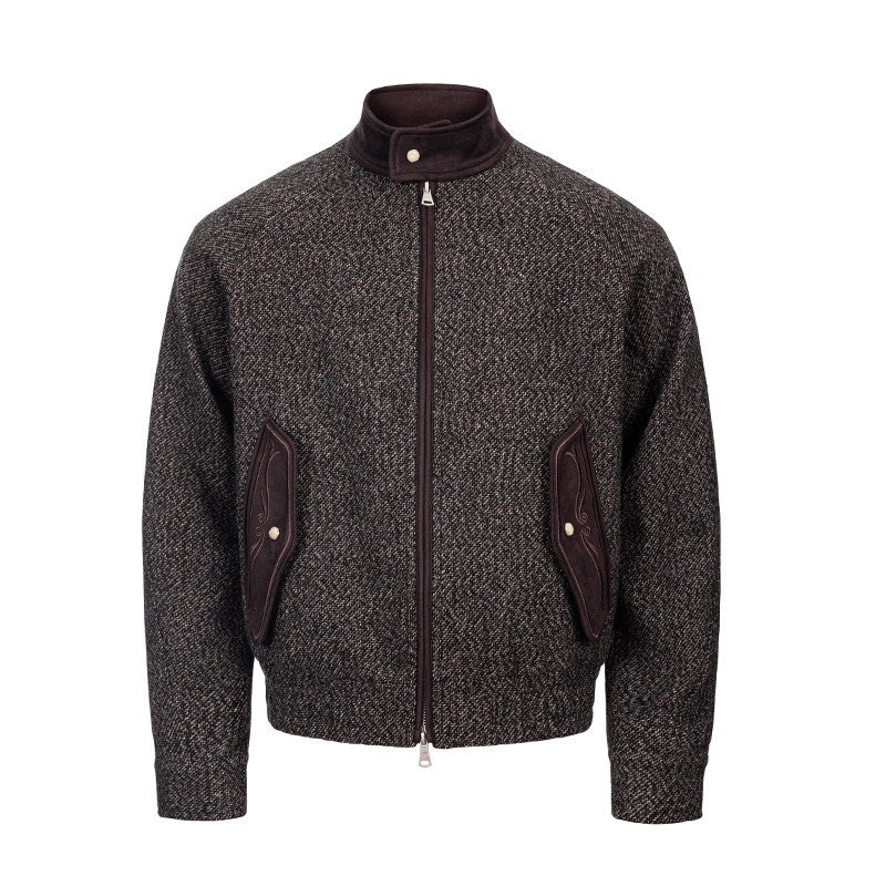 CATSSTAC Embroidered Relaxed Fit Stand Collar Zip Front Unisex Everyday Casual Jackets