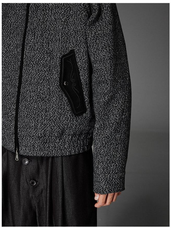 CATSSTAC Embroidered Relaxed Fit Stand Collar Zip Front Unisex Everyday Casual Jackets