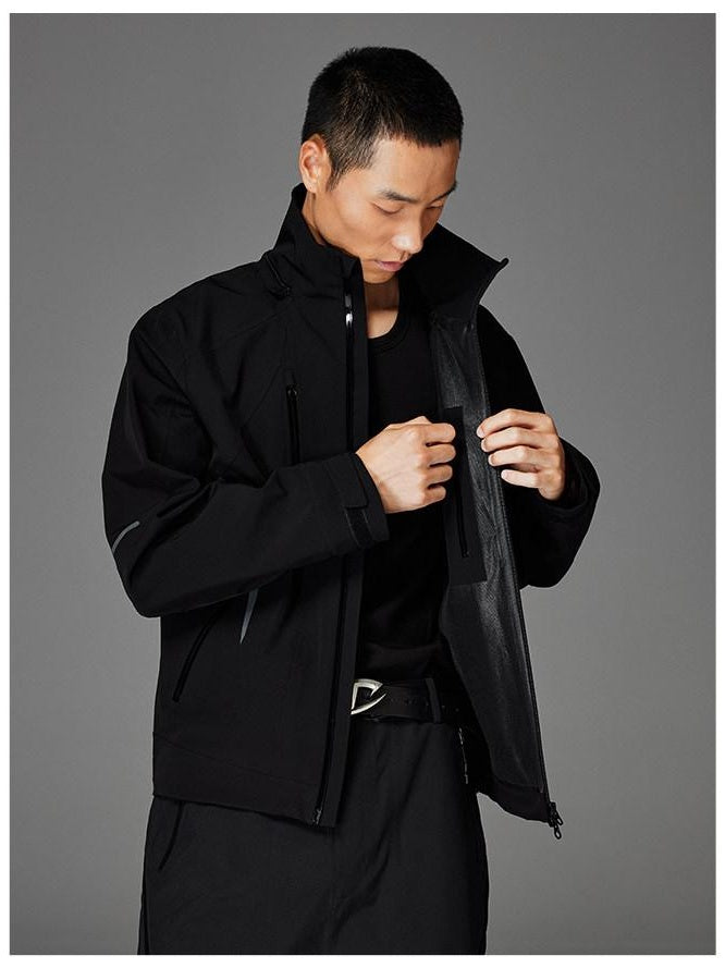 CATSSTAC Fully Taped Seams Casual Relaxed Fit Hooded Unisex Daily Black Shell Jackets