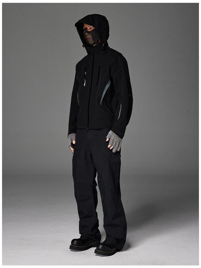 CATSSTAC Fully Taped Seams Casual Relaxed Fit Hooded Unisex Daily Black Shell Jackets