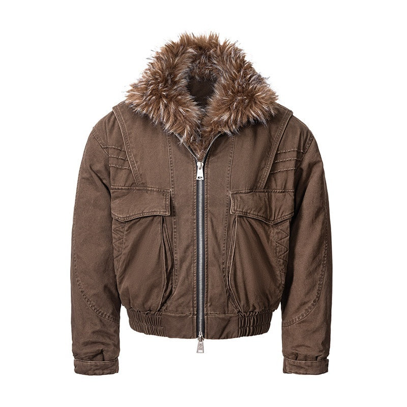 CATSSTAC_Fur_Trim_Loose_Fit_Casual_Zip_Front_Unisex_Beige_Brown_Down_Jackets_MISSTT