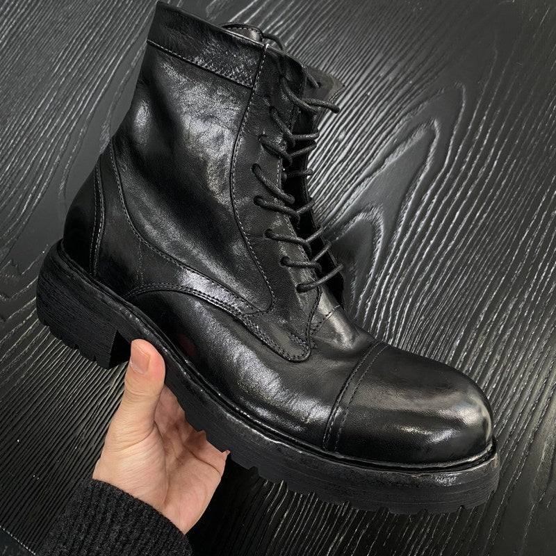 CATSSTAC_Hidden_Lift_Stitch_Casual_Zipper_Youth_Black_Pony_Leather_High-Top_Leather_Boots_MISSTT