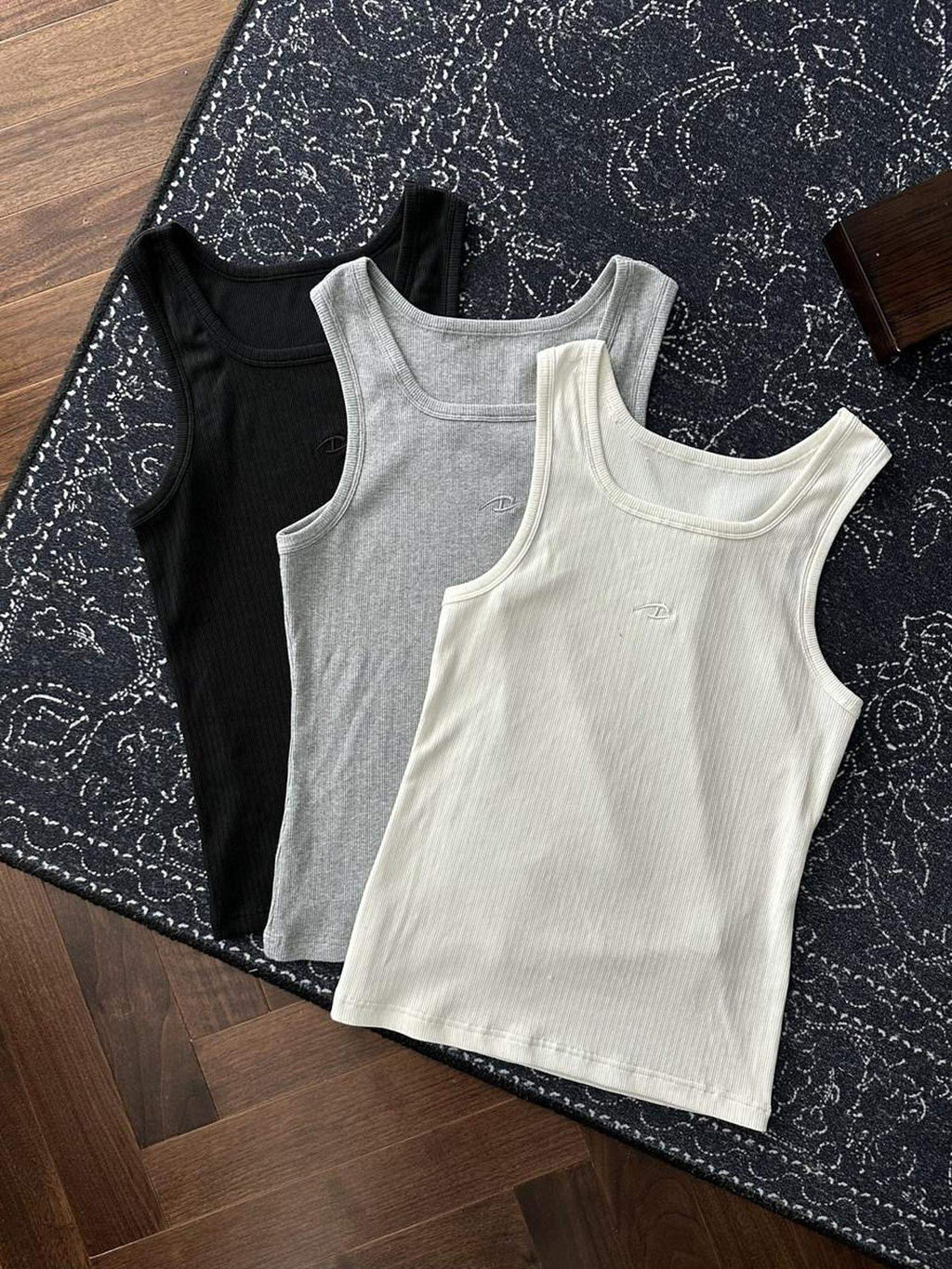 CATSSTAC High Stretch French U Neck Regular Fit Mens Black White Gray Tank Tops