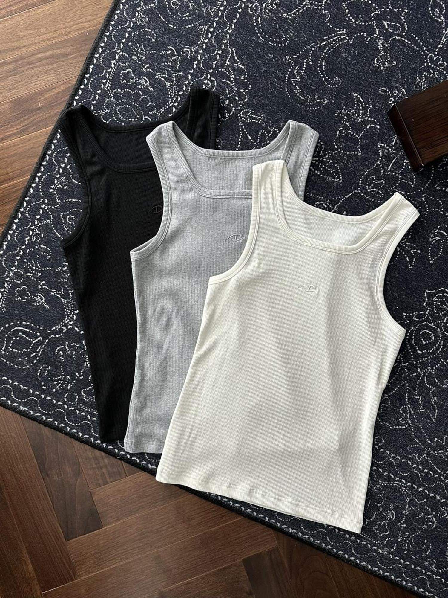 CATSSTAC High Stretch French U Neck Regular Fit Mens Black White Gray Tank Tops
