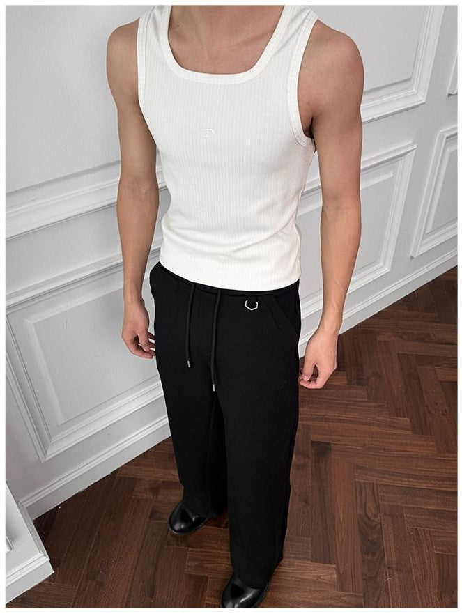 CATSSTAC High Stretch French U Neck Regular Fit Mens Black White Gray Tank Tops