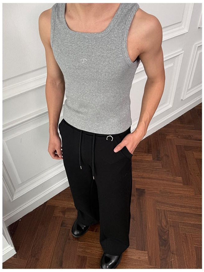 CATSSTAC High Stretch French U Neck Regular Fit Mens Black White Gray Tank Tops