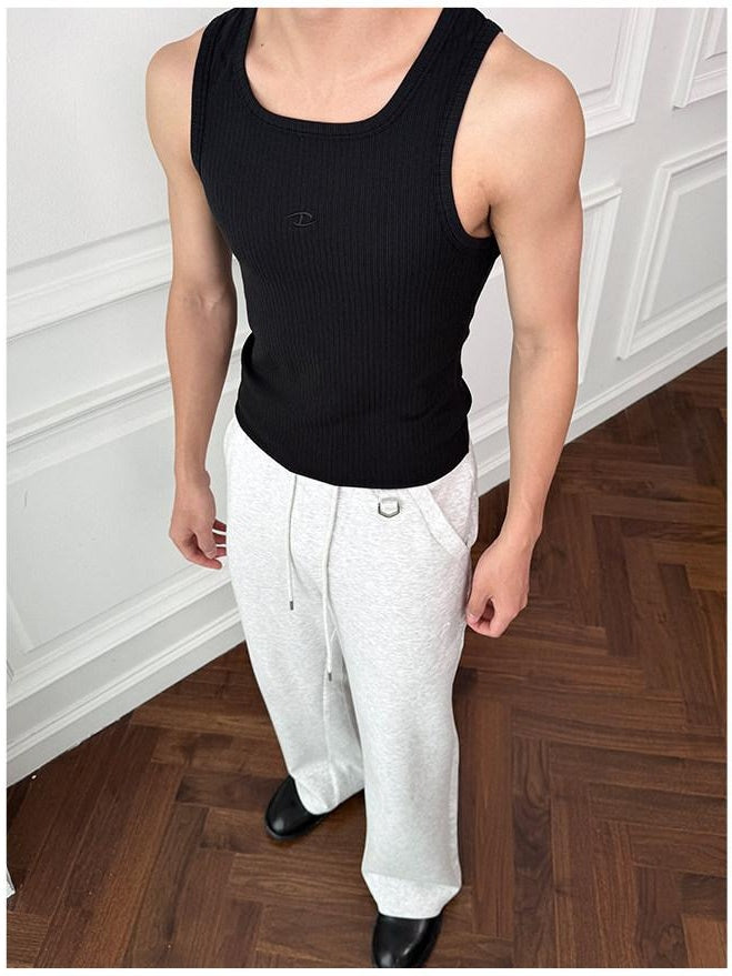 CATSSTAC High Stretch French U Neck Regular Fit Mens Black White Gray Tank Tops